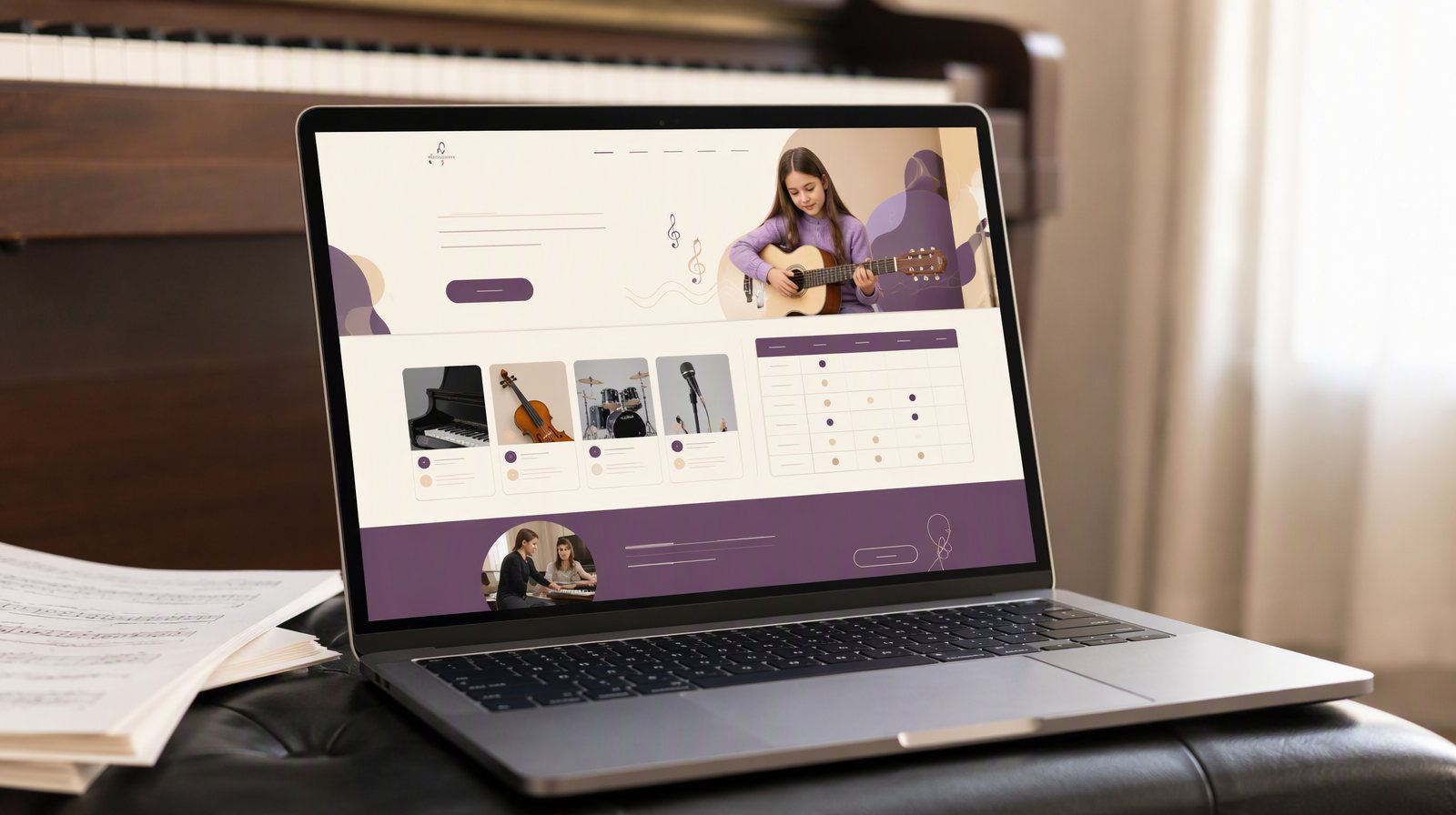 Sample music school website design concept